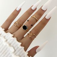 Cross-border Foreign Trade Retro Black Six-sided Geometric Dripping Hollow Ring Five-piece Set main image 1