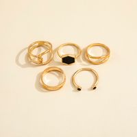 Cross-border Foreign Trade Retro Black Six-sided Geometric Dripping Hollow Ring Five-piece Set main image 3