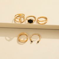 Cross-border Foreign Trade Retro Black Six-sided Geometric Dripping Hollow Ring Five-piece Set main image 4