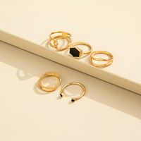 Cross-border Foreign Trade Retro Black Six-sided Geometric Dripping Hollow Ring Five-piece Set main image 5