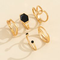 Cross-border Foreign Trade Retro Black Six-sided Geometric Dripping Hollow Ring Five-piece Set main image 6