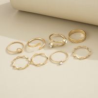 European And American Special-interest Design Fashion Simple Double Diamond Wave Double Flat Head Ring Retro Knuckle Ring Eight-piece Set main image 3