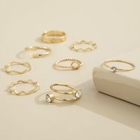 European And American Special-interest Design Fashion Simple Double Diamond Wave Double Flat Head Ring Retro Knuckle Ring Eight-piece Set main image 5