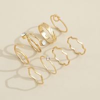 European And American Special-interest Design Fashion Simple Double Diamond Wave Double Flat Head Ring Retro Knuckle Ring Eight-piece Set main image 6