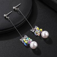 Korean Fashion Simple Long Opal Earrings Bow Zircon Earrings main image 5