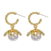 Sterling Silver Needle Emerald Court Pearl Earrings Japanese And Korean Special-interest Design Retro Fashion C- Shaped Earrings Earrings main image 6