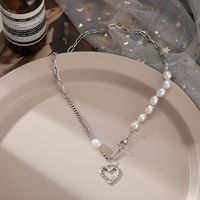 Creative New Simple Fairy Jewelry Stitching Chain Pearl Love Pendant Necklace main image 1