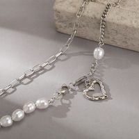 Creative New Simple Fairy Jewelry Stitching Chain Pearl Love Pendant Necklace main image 5
