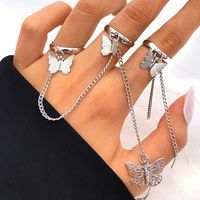 New Style Sweet And Lovely Tassel Chain Butterfly Ring 2-piece Set main image 2