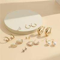 2021 New Creative Simple Fashion Temperament Women's Jewelry Pearl Pendant Lotus Earrings 9-piece Set main image 5