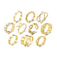 New Creative Simple Jewelry Butterfly Pearl Cross Ring 10-piece Set main image 3