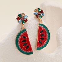European And American Fashion Exaggerated Fresh Emulational Fruit Thin Earrings Simple Retro Alloy Dripping Watermelon Earrings main image 2