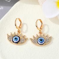 Cross-border Retro Punk Full Rhinestone Blue Turkish Eye Pendant Earrings main image 3