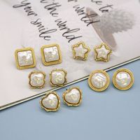 Korean New Simple Square Five-pointed Star Heart-shaped Pearl Stud Earrings Geometric And Gold Hemming Earrings Cross-border Sold Jewelry main image 1