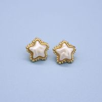 Korean New Simple Square Five-pointed Star Heart-shaped Pearl Stud Earrings Geometric And Gold Hemming Earrings Cross-border Sold Jewelry main image 3