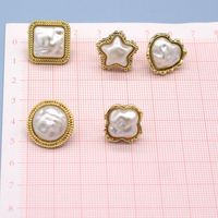 Korean New Simple Square Five-pointed Star Heart-shaped Pearl Stud Earrings Geometric And Gold Hemming Earrings Cross-border Sold Jewelry main image 6