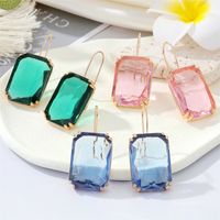 European Exaggerated Retro Square Transparent Glass Geometric Crystal Ear Hooks Cross-border Jewelry main image 2