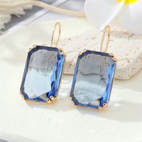 European Exaggerated Retro Square Transparent Glass Geometric Crystal Ear Hooks Cross-border Jewelry main image 6