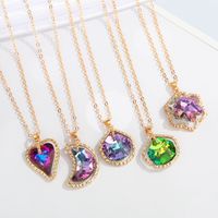 Jewelry Colorful Crystal Glass Necklace Simple Moon Pendant Clavicle Chain Jewelry main image 1
