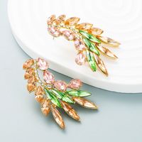 Fashion Color Diamond Series Creative Alloy Diamond Rhinestone Leaf Earrings main image 3