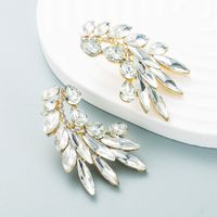 Fashion Color Diamond Series Creative Alloy Diamond Rhinestone Leaf Earrings sku image 2