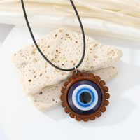 European Cross-border Sold Jewelry Retro Punk Wood Lace Devil's Eye Necklace Blue Eyes Pendant Clavicle Chain Female main image 4