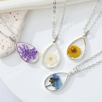 Cross-border Sold Jewelry Drop Shape Transparent Resin Dried Flower Necklace Bohemian Preserved Fresh Flower Starry Clavicle Chain main image 3