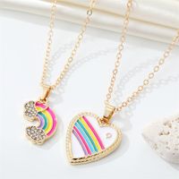 Korea Cute Rhinestone Rainbow Love Necklace Alloy Drop Oil Heart Pendant main image 3