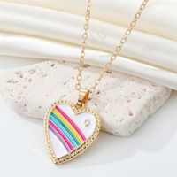 Korea Cute Rhinestone Rainbow Love Necklace Alloy Drop Oil Heart Pendant main image 1