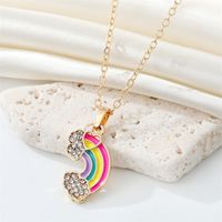 Korea Cute Rhinestone Rainbow Love Necklace Alloy Drop Oil Heart Pendant main image 4