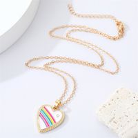 Korea Cute Rhinestone Rainbow Love Necklace Alloy Drop Oil Heart Pendant main image 5