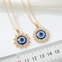 European Cross-border Sold Jewelry Vintage Full Diamond Sunflower Devil's Eye Pendant Necklace Turkish Eye Metal Necklace main image 5
