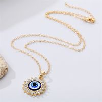 European Cross-border Sold Jewelry Vintage Full Diamond Sunflower Devil's Eye Pendant Necklace Turkish Eye Metal Necklace main image 6