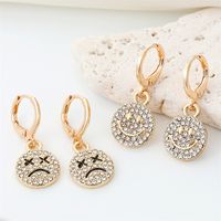 Ornament Korean New Cute Full Diamond Smiley Face Crying Face Earrings Round Facial Expression Europe And America Cross Border main image 1