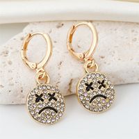 Ornament Korean New Cute Full Diamond Smiley Face Crying Face Earrings Round Facial Expression Europe And America Cross Border main image 3