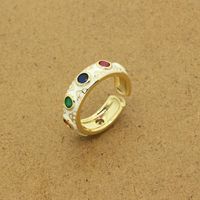 European Cross-border Retro Ethnic Color Zircon Carved Retro Drip Open Ring main image 5