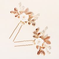 New Bridal Ornament Golden Leaf Pearl U-shaped Pin Ancient Style Han Chinese Clothing Updo Hair Accessories Ceramic Flower Hairpin main image 3