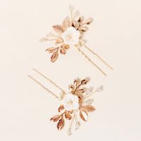 New Bridal Ornament Golden Leaf Pearl U-shaped Pin Ancient Style Han Chinese Clothing Updo Hair Accessories Ceramic Flower Hairpin main image 4
