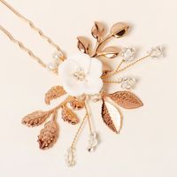 New Bridal Ornament Golden Leaf Pearl U-shaped Pin Ancient Style Han Chinese Clothing Updo Hair Accessories Ceramic Flower Hairpin main image 5