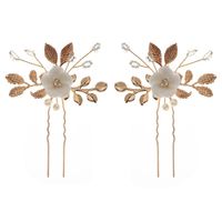 New Bridal Ornament Golden Leaf Pearl U-shaped Pin Ancient Style Han Chinese Clothing Updo Hair Accessories Ceramic Flower Hairpin main image 6