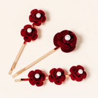 Korean New Style Pearl Hairpin Retro Rose Flower Bangs Side Clip Hairpin main image 3
