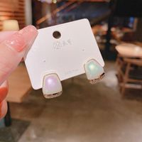 Square Zircon Shell Earrings Korean Copper Ear Jewelry main image 3