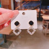 925 Silver Needle Real Gold Plating Full Diamond Black Plate Autumn And Winter Ear Studs Korean Style Refined Stylish And Versatile Earrings Jewelry main image 1