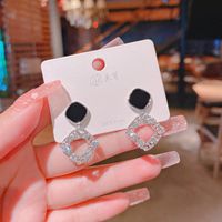 925 Silver Needle Real Gold Plating Full Diamond Black Plate Autumn And Winter Ear Studs Korean Style Refined Stylish And Versatile Earrings Jewelry main image 4
