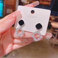 925 Silver Needle Real Gold Plating Full Diamond Black Plate Autumn And Winter Ear Studs Korean Style Refined Stylish And Versatile Earrings Jewelry main image 5