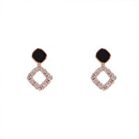 925 Silver Needle Real Gold Plating Full Diamond Black Plate Autumn And Winter Ear Studs Korean Style Refined Stylish And Versatile Earrings Jewelry main image 6