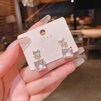 Micro-inlaid Zircon Crystal Drop Earrings Korean Style Simple Square Earrings Wholesale main image 2