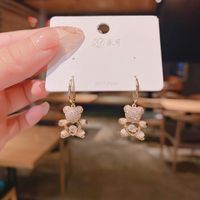 Real Gold Plating Copper Micro Inlaid Zircon Exquisite Smart Bear Earring Ear Clip South Korea Internet Hot Korean Style Cute Earrings main image 1