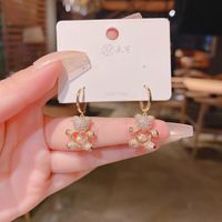 Real Gold Plating Copper Micro Inlaid Zircon Exquisite Smart Bear Earring Ear Clip South Korea Internet Hot Korean Style Cute Earrings main image 5