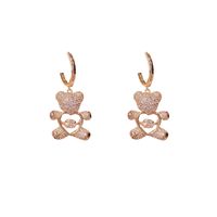 Real Gold Plating Copper Micro Inlaid Zircon Exquisite Smart Bear Earring Ear Clip South Korea Internet Hot Korean Style Cute Earrings main image 6